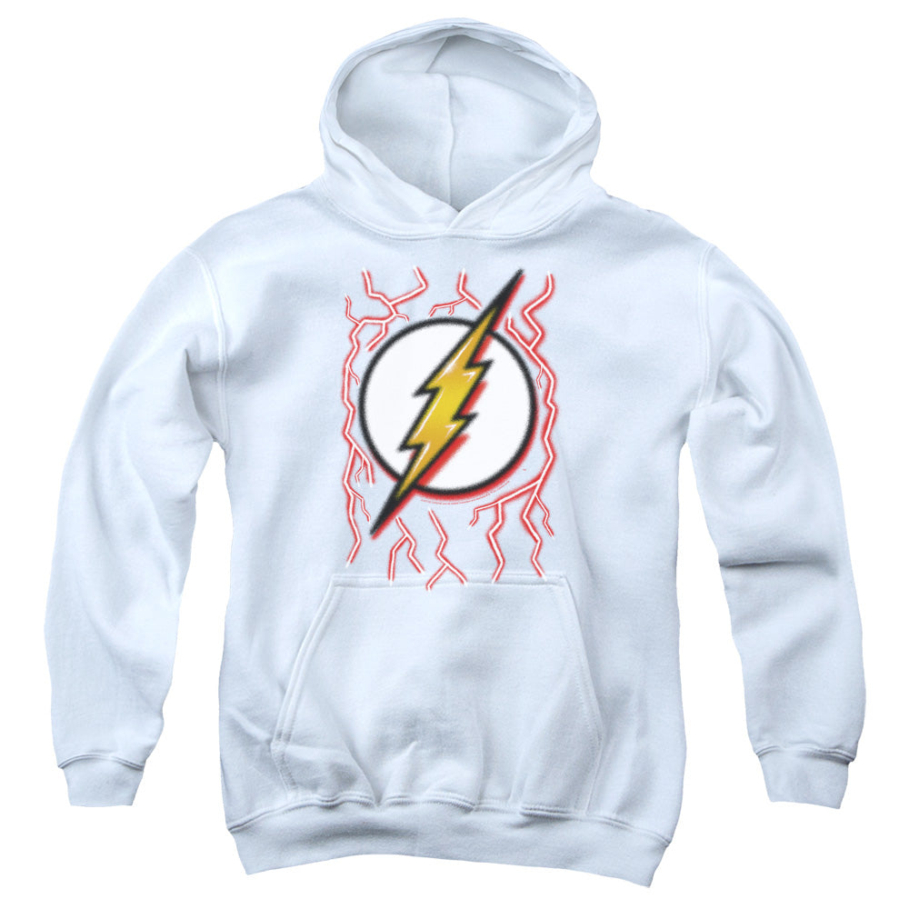 Dc Flash Airbrush Bolt Kids Youth Hoodie White Officially Licensed