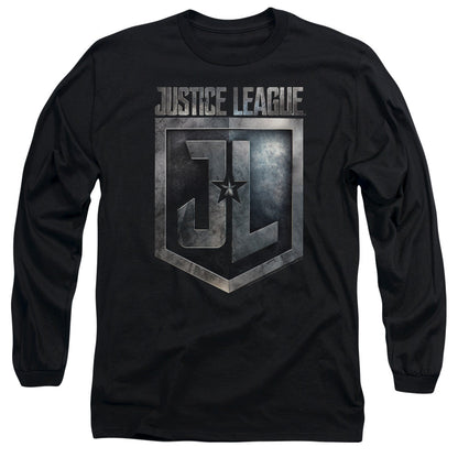Justice League Movie Shield Logo Mens Long Sleeve Shirt Black Officially Licensed Officially Licensed