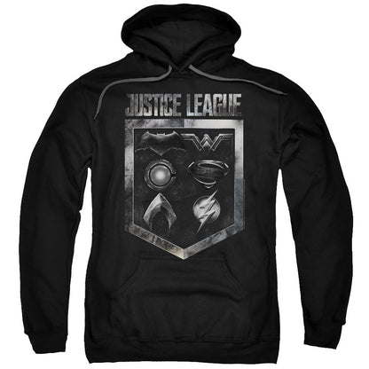 Justice League Movie Shield Of Emblems Mens Hoodie Black Officially Licensed