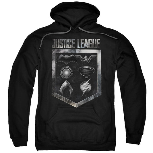 Justice League Movie Shield Of Emblems Mens Hoodie Black Officially Licensed