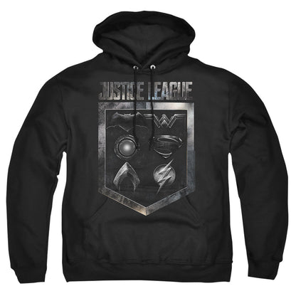 Justice League Movie Shield Of Emblems Mens Hoodie Black Officially Licensed