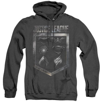 Justice League Movie Shield Of Emblems Heather Mens Hoodie Black Officially Licensed