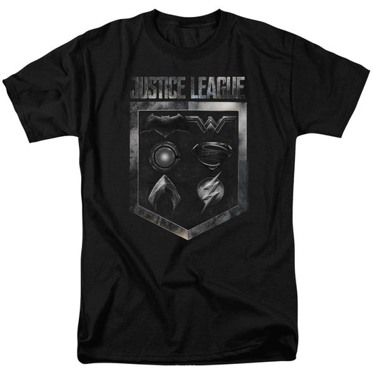 Justice League Movie Shield Of Emblems Mens T Shirt Black Officially Licensed