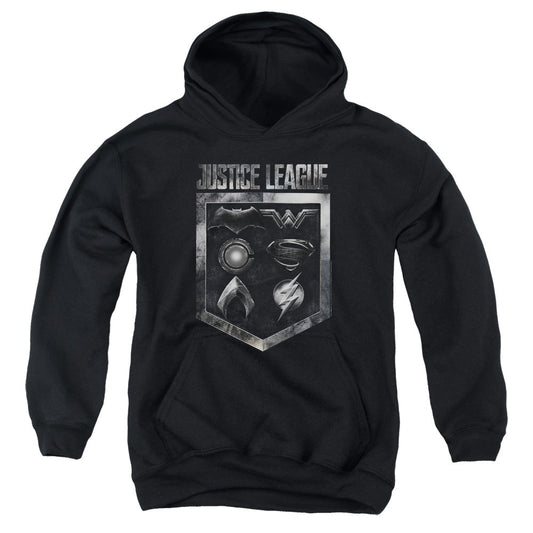 Justice League Movie Shield of Emblems Kids Youth Hoodie Black Officially Licensed