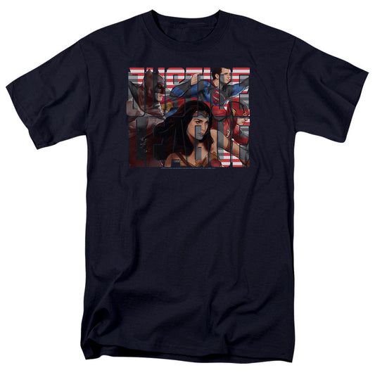 Justice League Movie Rally Mens T Shirt Navy Blue Officially Licensed