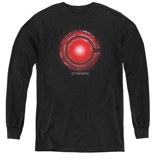 Justice League Movie Cyborg Logo Long Sleeve Kids Youth T Shirt Black Officially Licensed