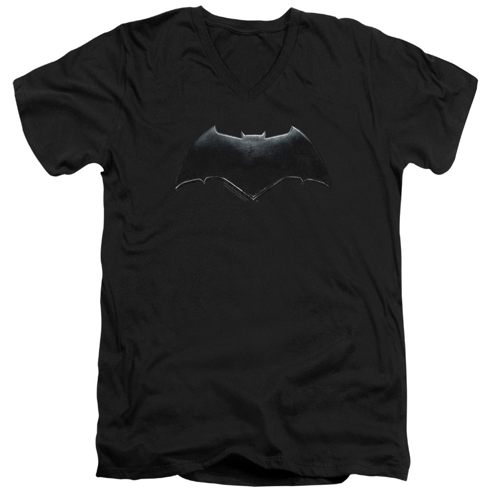 Justice League Movie Batman Logo Mens Slim Fit V-Neck T Shirt Black Officially Licensed