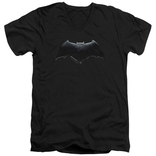 Justice League Movie Batman Logo Mens Slim Fit V-Neck T Shirt Black Officially Licensed