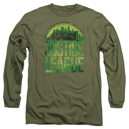 Justice League Movie Kryptonite Mens Long Sleeve Shirt Military Green Officially Licensed Officially Licensed