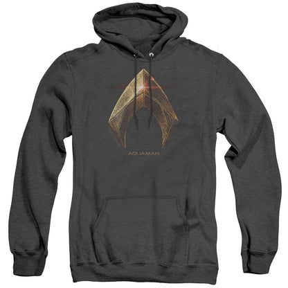 Justice League Movie Aquaman Logo Mens Heather Hoodie Black Officially Licensed