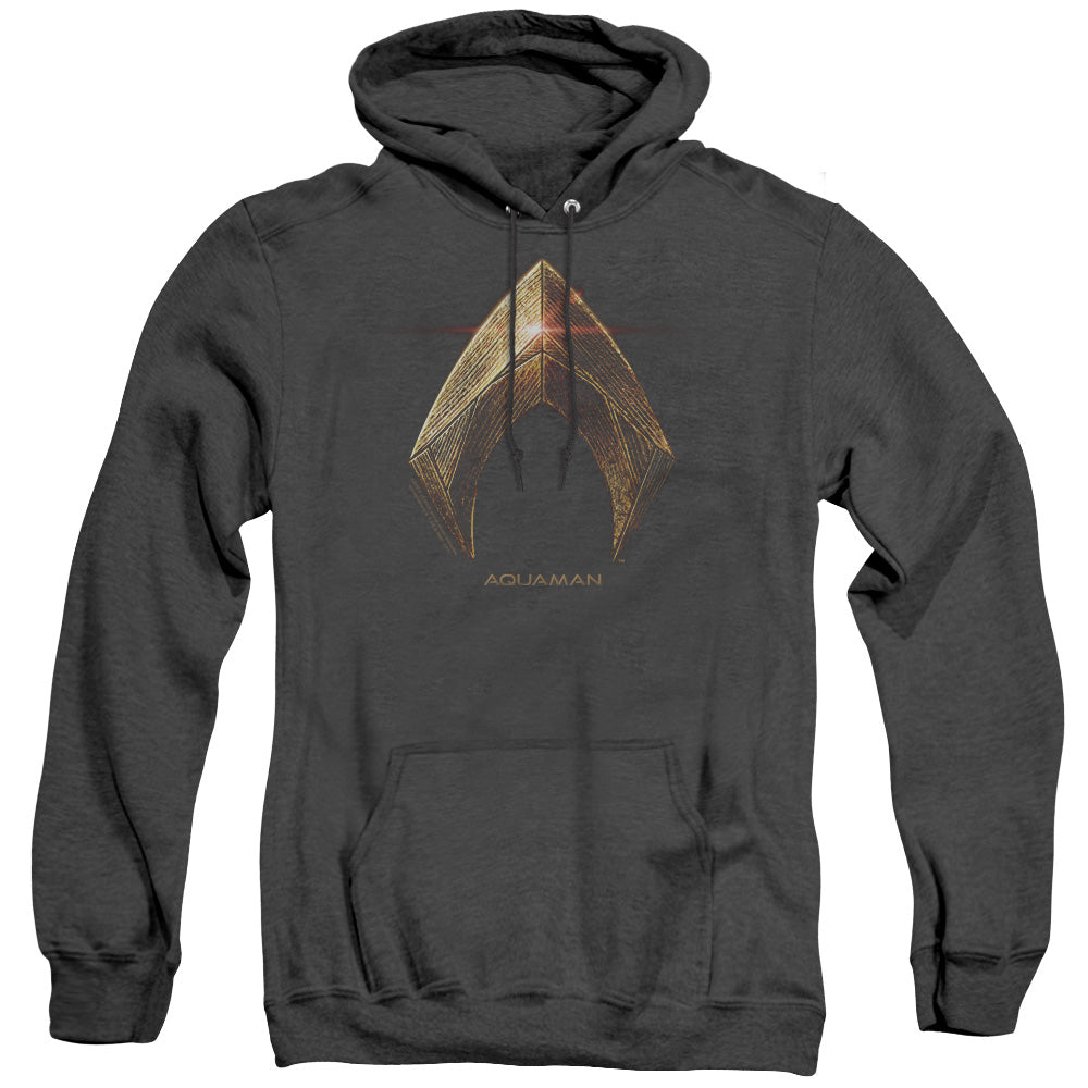 Justice League Movie Aquaman Logo Mens Heather Hoodie Black Officially Licensed