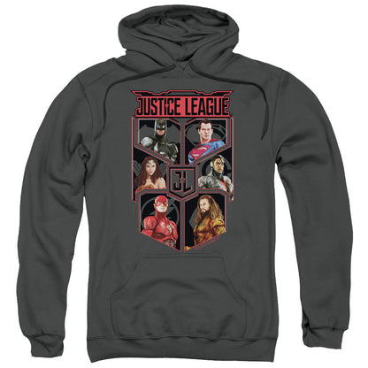 Justice League Movie League Of Six Mens Hoodie Charcoal Officially Licensed