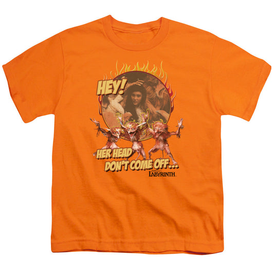 Labyrinth Head Dont Come Off Kids Youth T Shirt Orange Officially Licensed