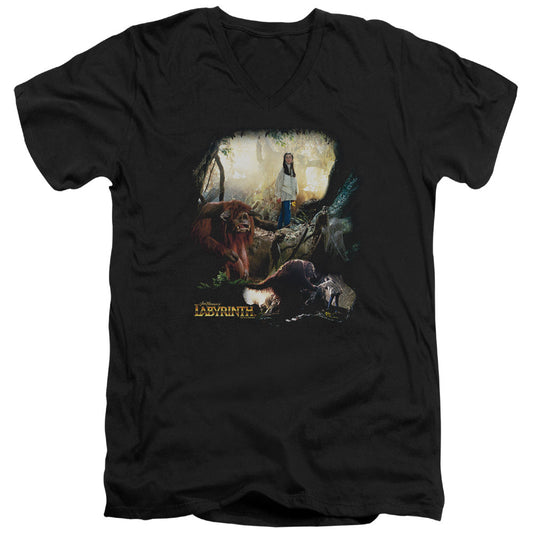 Labyrinth Sarah & Ludo Mens Slim Fit V-Neck T Shirt Black Officially Licensed