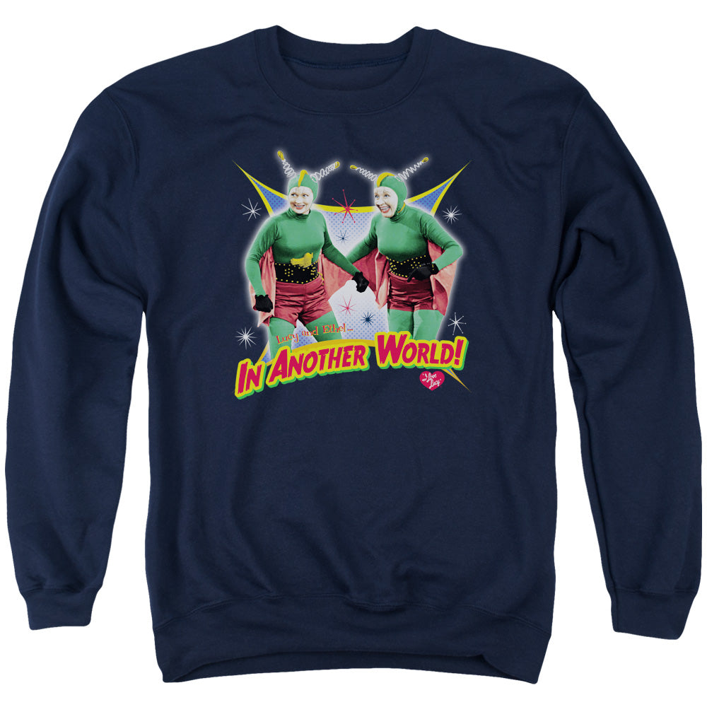 I Love Lucy in Another World Mens Crewneck Sweatshirt Navy Blue Officially Licensed