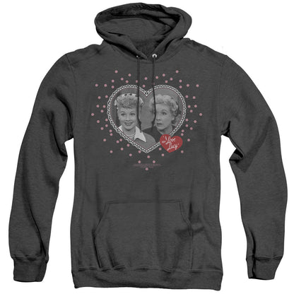 I Love Lucy Hearts And Dots Heather Mens Hoodie Black Officially Licensed