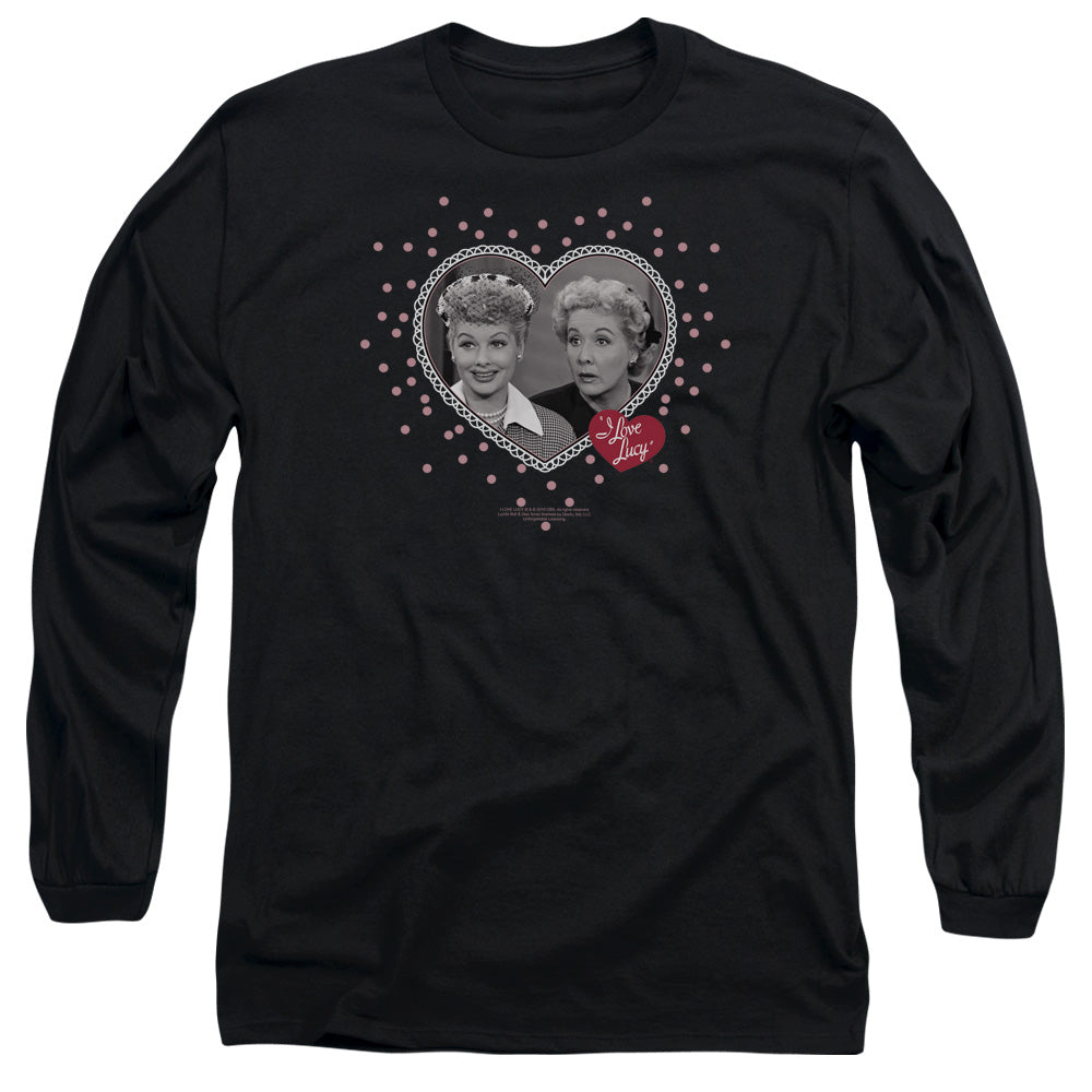 I Love Lucy Hearts And Dots Mens Long Sleeve Shirt Black Officially Licensed Officially Licensed
