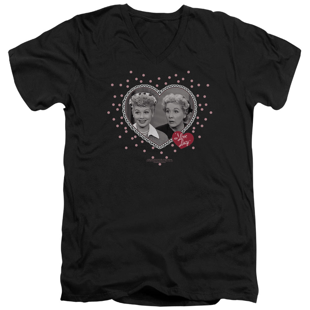 I Love Lucy Hearts and Dots Mens Slim Fit V-Neck T Shirt Black Officially Licensed
