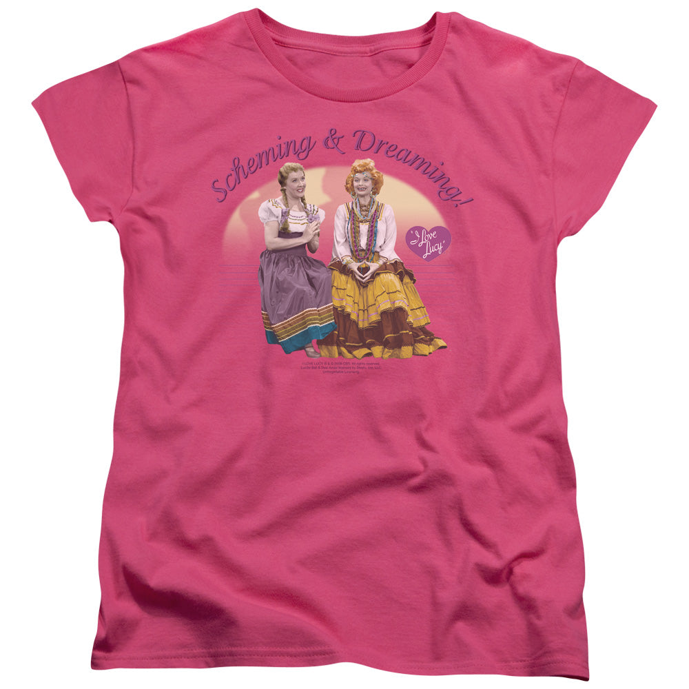I Love Lucy Scheming & Dreaming S S Women's Tee Hot Pink Officially Licensed