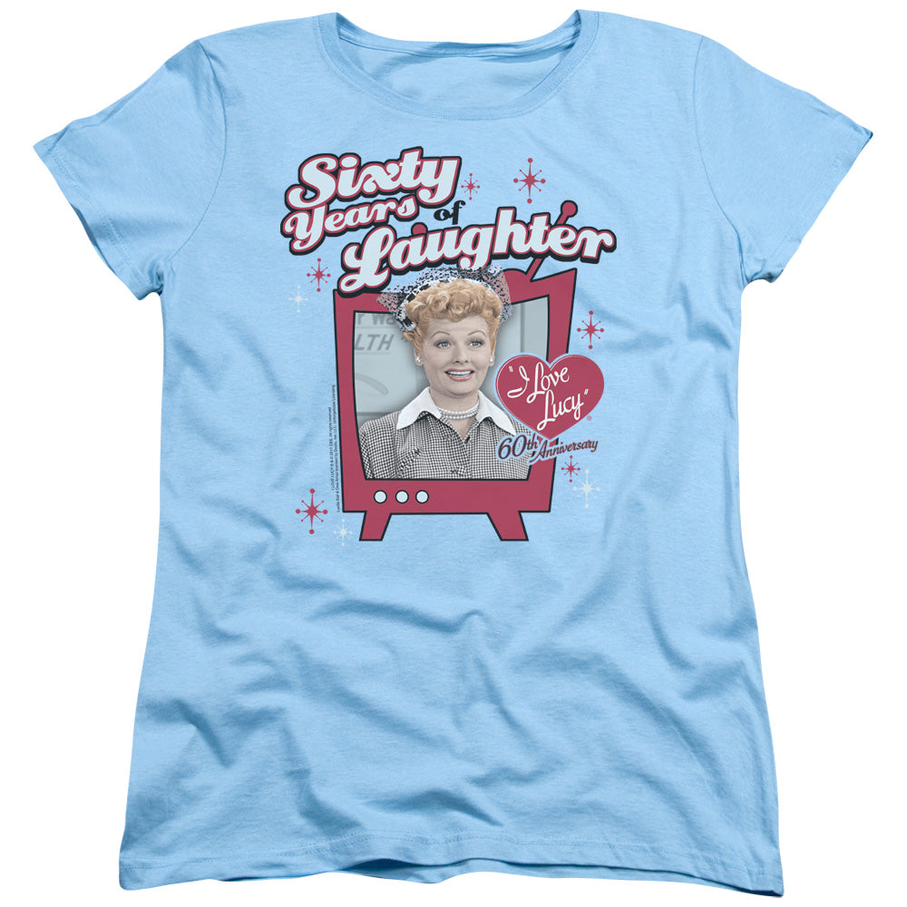 I Love Lucy 60 Years of Laughter Womens T Shirt Light Blue Officially Licensed