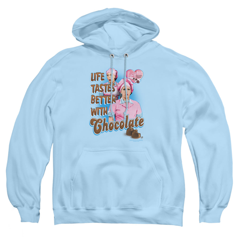 I Love Lucy Better With Chocolate Mens Hoodie Light Blue Officially Licensed