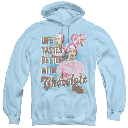 I Love Lucy Better With Chocolate Mens Hoodie Light Blue Officially Licensed