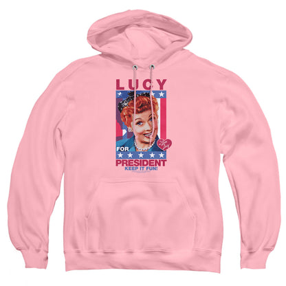 I Love Lucy For President Mens Hoodie Pink Officially Licensed