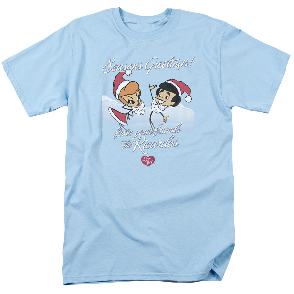 I Love Lucy Animated Christmas Mens T Shirt Light Blue Officially Licensed