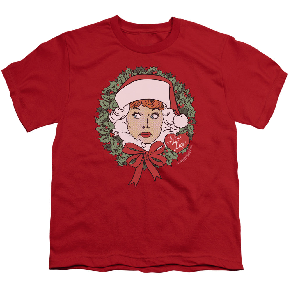 I Love Lucy Wreath Kids Youth T Shirt Red Officially Licensed