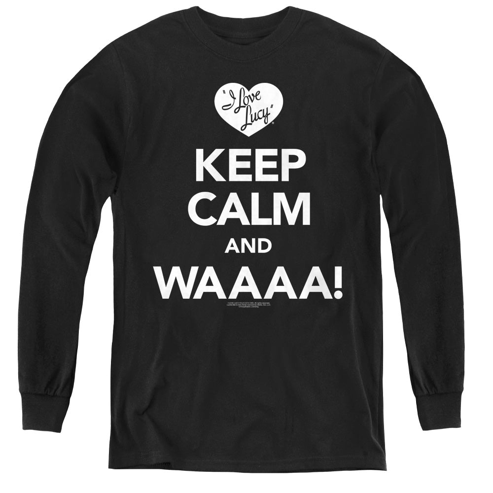 I Love Lucy Keep Calm Waaa Long Sleeve Kids Youth T Shirt Black Officially Licensed