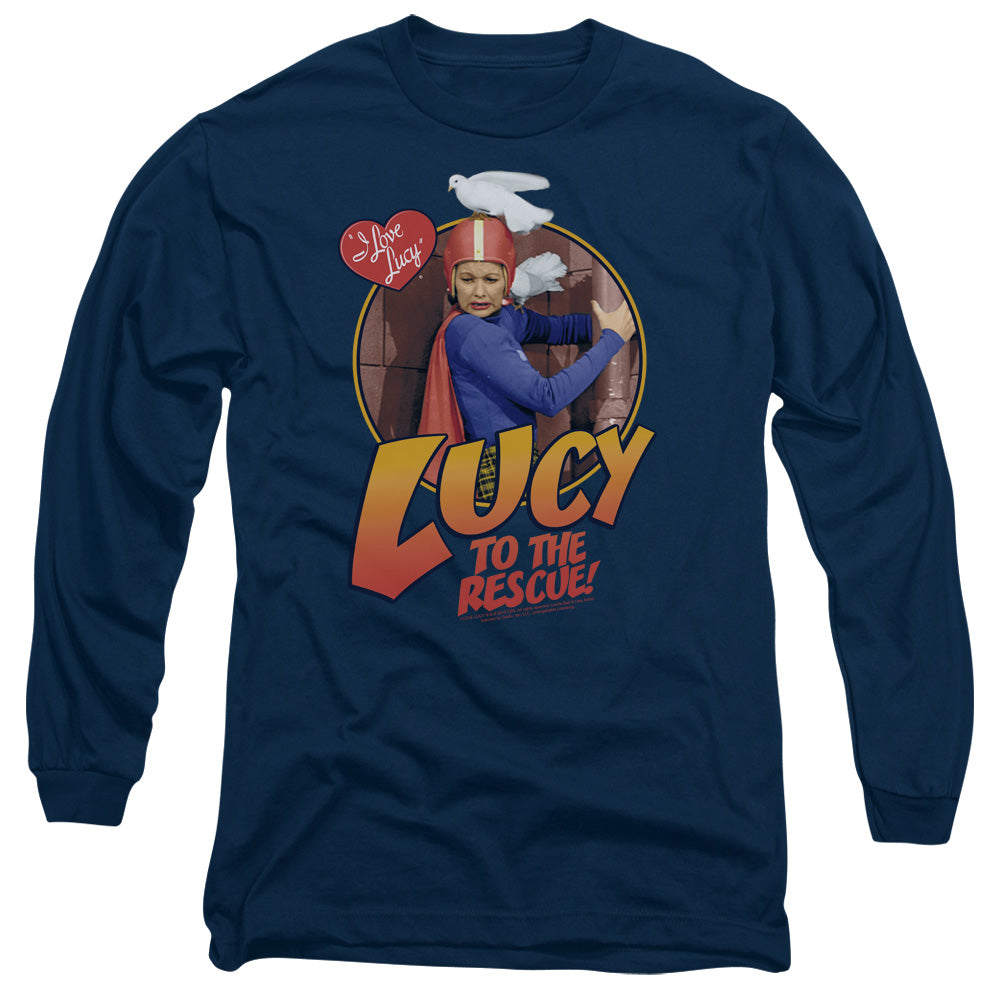 I Love Lucy to the Rescue Mens Long Sleeve Shirt Navy Blue Officially Licensed