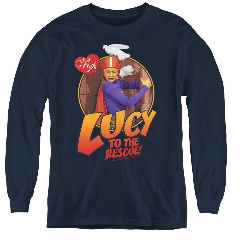 I Love Lucy to the Rescue Long Sleeve Kids Youth T Shirt Navy Blue Officially Licensed