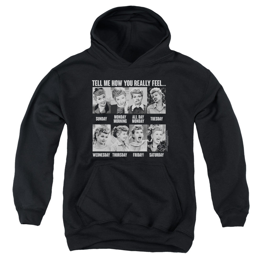I Love Lucy 8 Days a Week Kids Youth Hoodie Black Officially Licensed