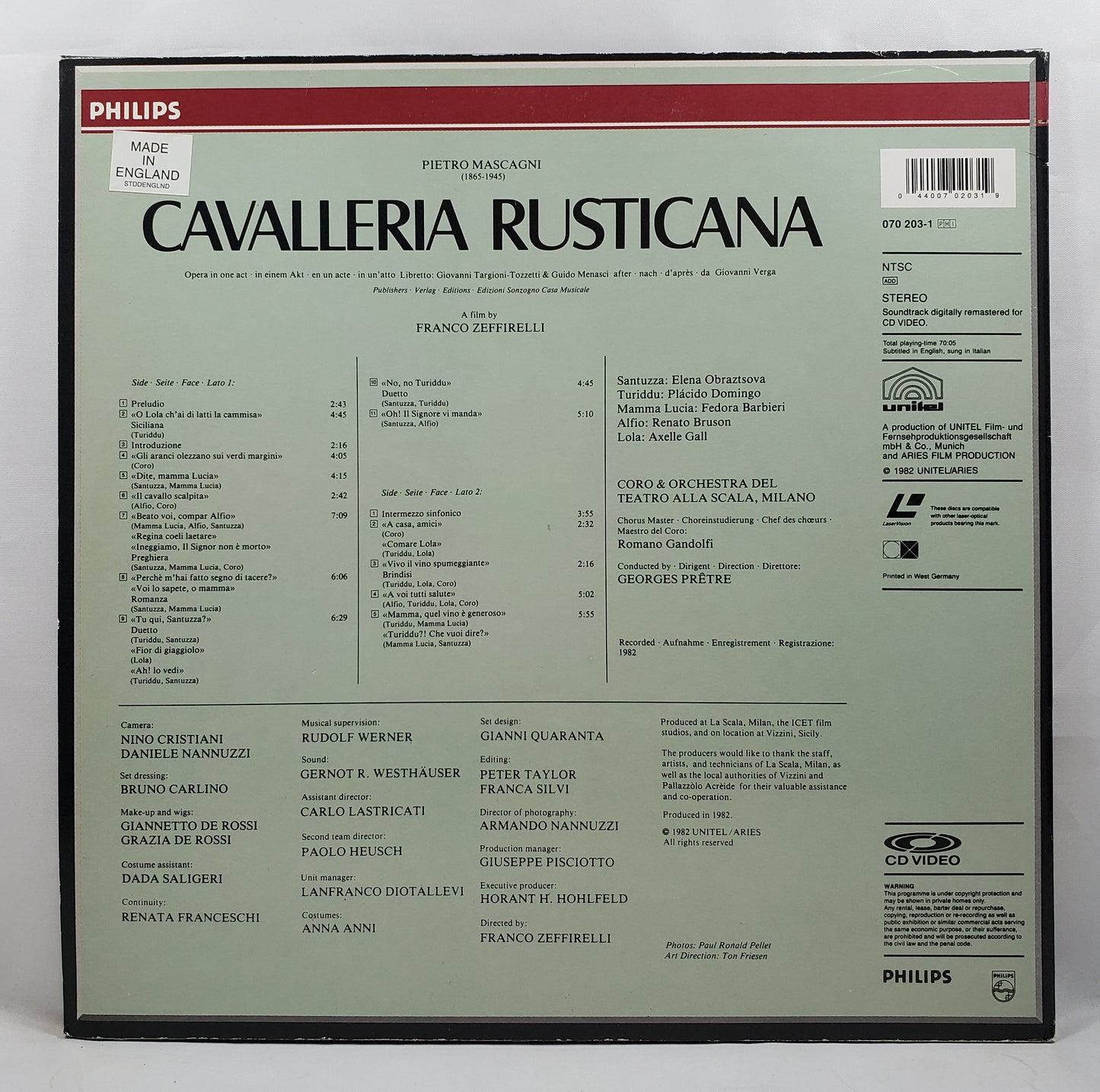 Pietro Mascagni - Cavalleria Rusticana [1982 Used LaserDisc]