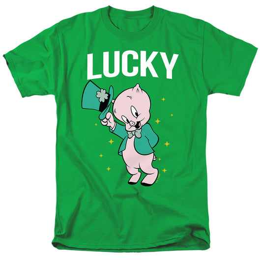 Looney Tunes Porky Pig St. Patricks Lucky Mens T Shirt Kelly Green Officially Licensed