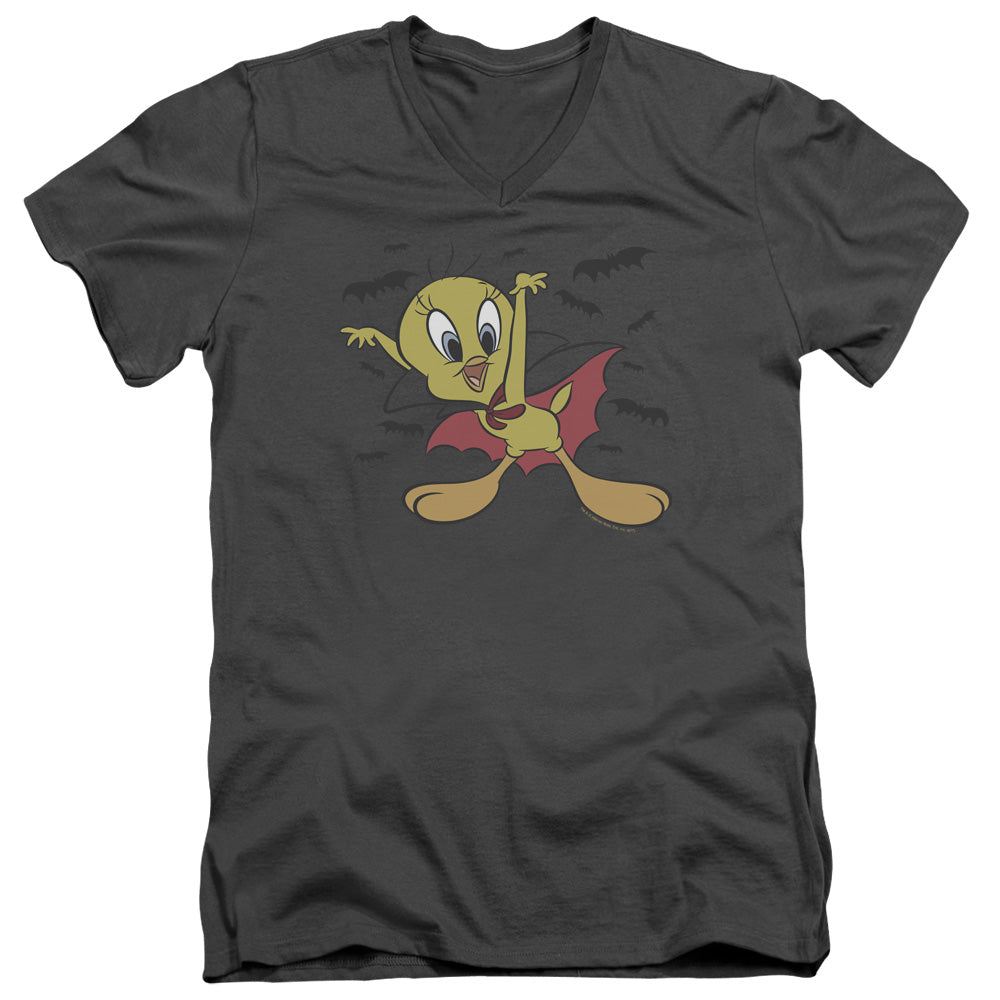 Looney Tunes Vampire Tweety Mens Slim Fit V-Neck T Shirt Charcoal Officially Licensed