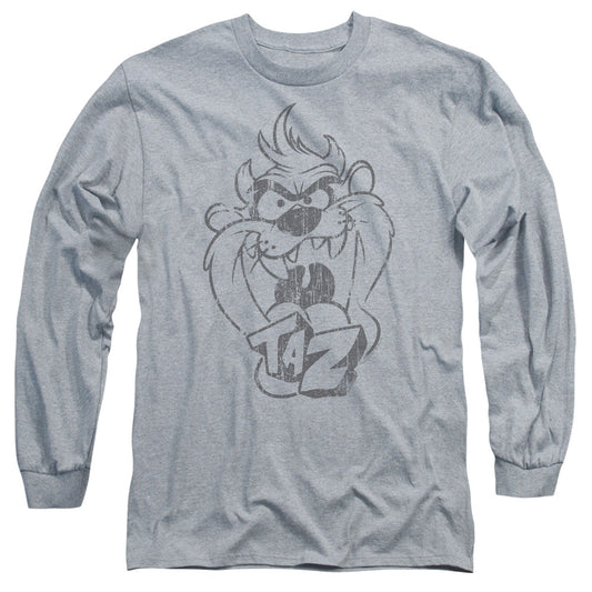 Looney Tunes Faded Taz Mens Long Sleeve Shirt Athletic Heather Officially Licensed Officially Licensed