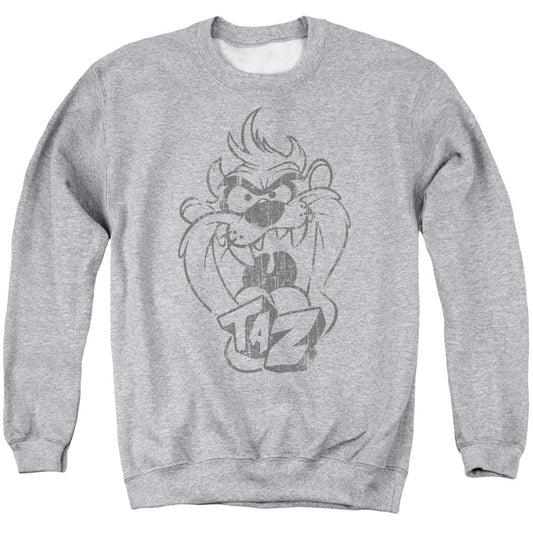 Looney Tunes Faded Taz Mens Crewneck Sweatshirt Athletic Heather Officially Licensed