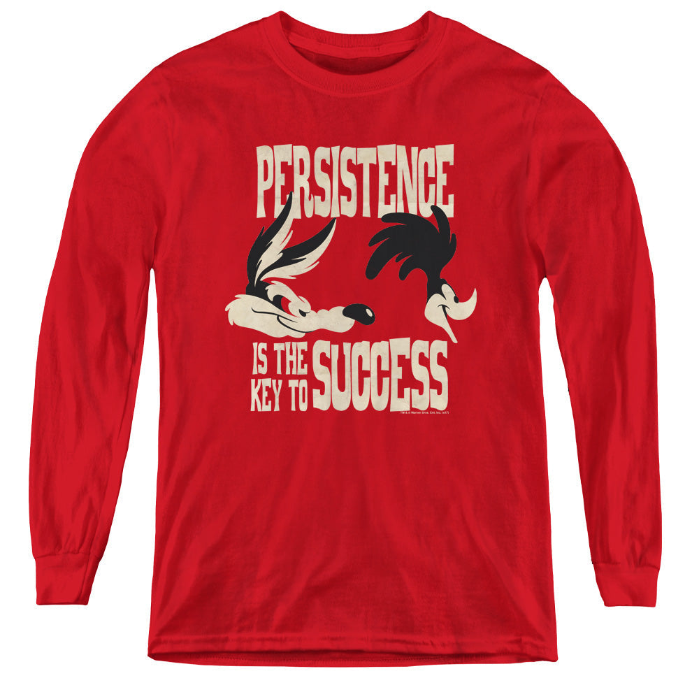 Looney Tunes Persistence Long Sleeve Kids Youth T Shirt Red Officially Licensed