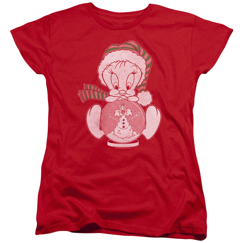 Looney Tunes Tweey Globe Womens T Shirt Red Officially Licensed