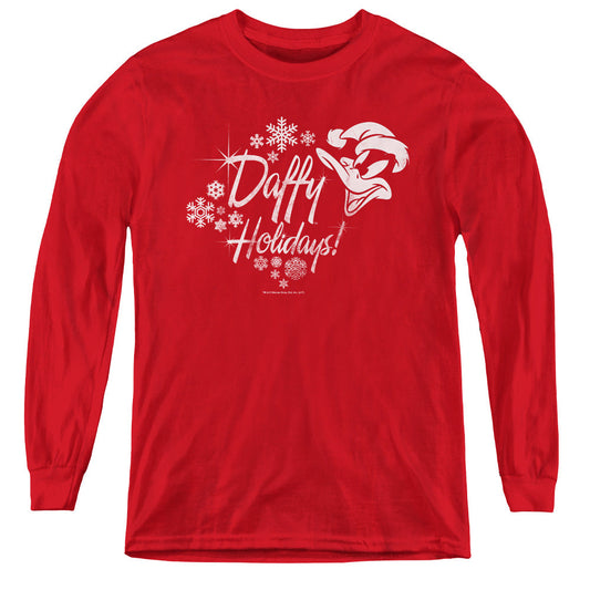 Looney Tunes Daffy Holidays Long Sleeve Kids Youth T Shirt Red Officially Licensed