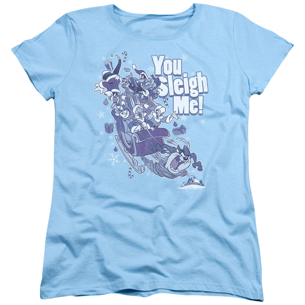 Looney Tunes You Sleigh Me Womens T Shirt Light Blue Officially Licensed