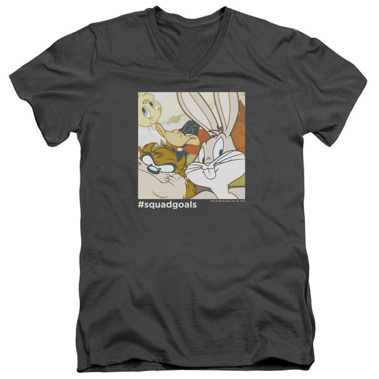 Looney Tunes Squad Goals Mens Slim Fit V-Neck T Shirt Charcoal Officially Licensed