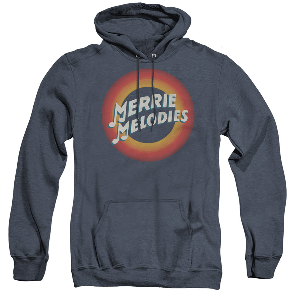 Looney Tunes Merrie Logo Heather Mens Hoodie Navy Blue Officially Licensed