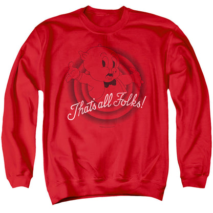 Looney Tunes Thats All Folks Mens Crewneck Sweatshirt Red Officially Licensed