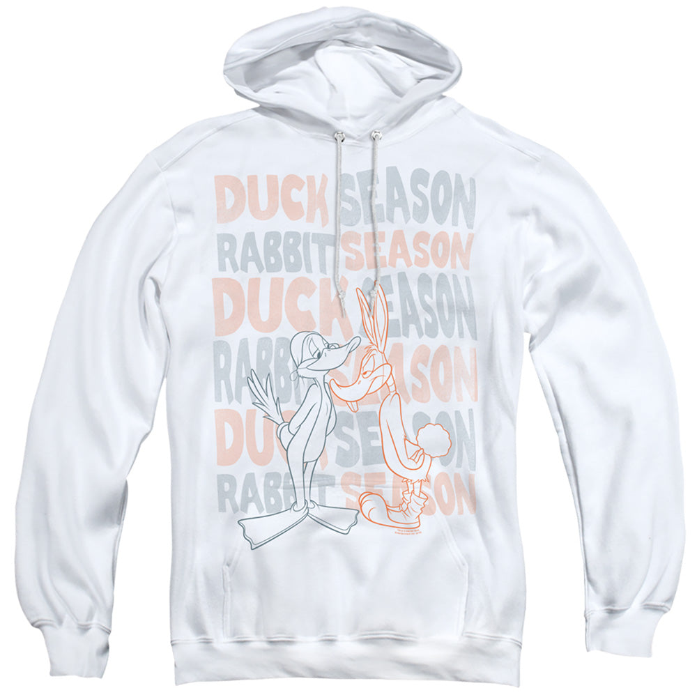 Looney Tunes Duck Season Rabbit Season Mens Hoodie White Officially Licensed