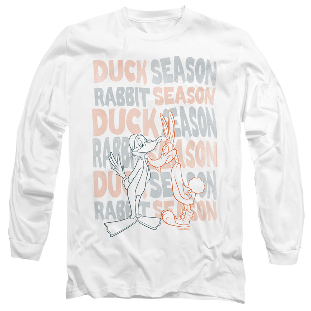 Looney Tunes Duck Season Rabbit Season Mens Long Sleeve Shirt White Officially Licensed Officially Licensed