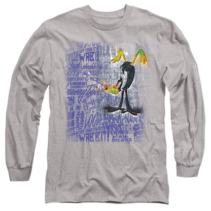 Looney Tunes Graffiti Duck Mens Long Sleeve Shirt Athletic Heather Officially Licensed Officially Licensed