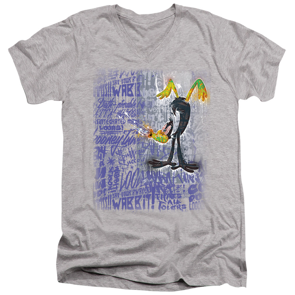 Looney Tunes Graffiti Duck Mens Slim Fit V-Neck T Shirt Athletic Heather Officially Licensed