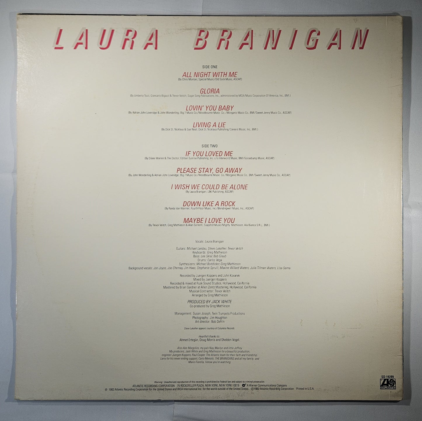 Laura Branigan - Branigan [1982 Europadisk Pressing] [Used Vinyl Record LP] [C]